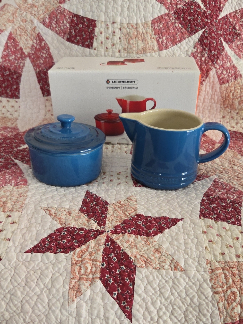 Le Creuset Blue Stoneware Creamer and Sugar Dish Set